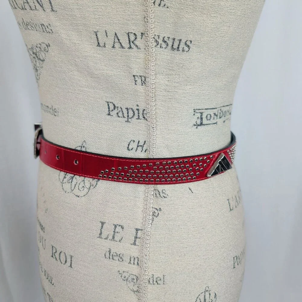 Vintage Apple Acc NY Red Leather Belt Small Studs